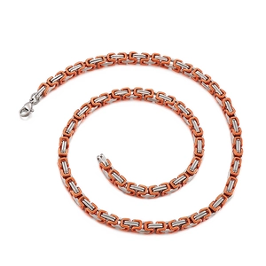 5mm stainless steel Byzantine chain bracelet with orange and silver square links