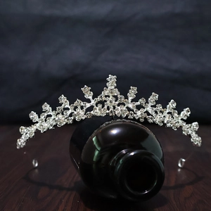 Elegant silver bridal tiara with sparkling crystal rhinestones and intricate vine design