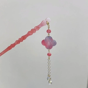Elegante bastoncino per capelli stile pittura a inchiostro con nappa rosa
