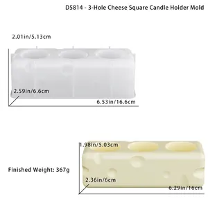 Detailed view of 3-hole cheese silicone mold and finished holder with precise dimensions