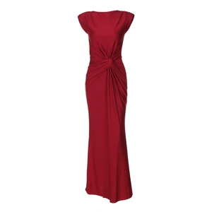 Elegant sleeveless slim-fit red maxi dress with stylish pleated twist waist detail