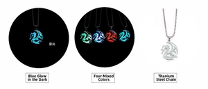 Detailed comparison of titanium dragon necklace showing four colors of luminous effects