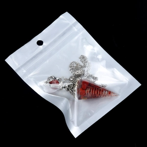 Antique silver hex cone pendant with red crushed stones and resin on silver chain