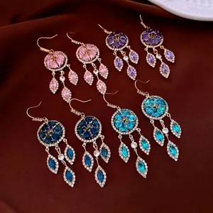 French court style vintage earrings with sparkling cubic zirconia tassels and colorful gemstones