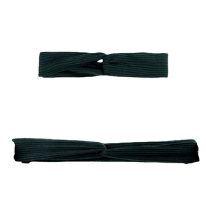 Set of two forest green ribbed knit headbands with crossover design for women and kids