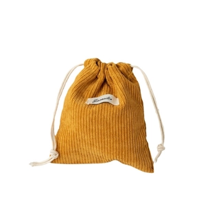 Large capacity mustard yellow corduroy drawstring storage bag for cosmetics and coins