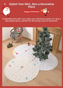 Detailed embroidery of snowflakes on 48-inch white plush Christmas tree skirt decor