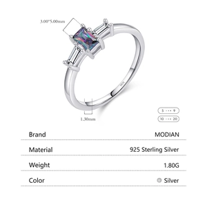 S925 sterling silver ring with colorful rainbow zircon and clear side stones