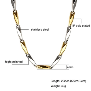 Polished 4mm stainless steel chain necklace with 18k gold plating for men