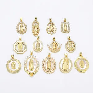 18k gold plated Virgin Mary shell pendants collection with sparkling cubic zirconia