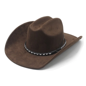 Chapeau de cowboy en daim marron foncé avec large bord et bande à points de croix
