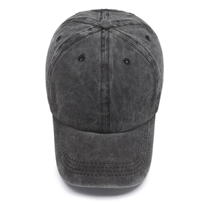 Vintage washed dark grey cotton baseball cap with ponytail hole and six-panel stitching
