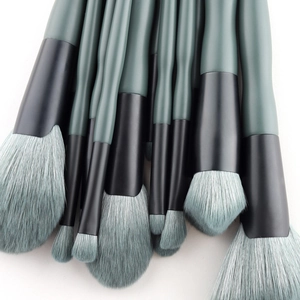Kit de 14 pinceaux de maquillage vert foncé avec poils synthétiques souples pour poudre et fard