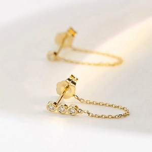Edelstahl Ohrstecker Mit Zirkonia Lange Kette Quaste Baumeln Geometrische Mode Schmuck Für Frauen