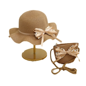 Ensemble chapeau de paille et sac bandoulière avec nœuds floraux pour filles