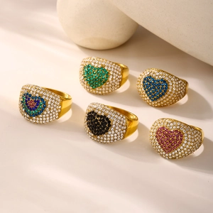 Luxus Edelstahl Herz Zirkon Ring Voll Diamant Pave 18K Vergoldet Mode Zeigefinger Ring Schmuck Für Damen