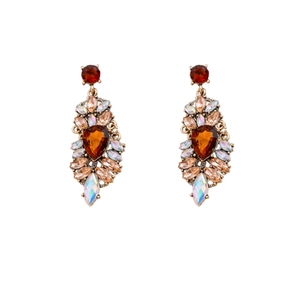 Elegant gold-tone drop earrings featuring amber and champagne crystals for formal wear