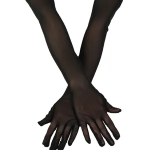 Elegant 55cm long black sheer mesh gloves for women formal dress and sun protection
