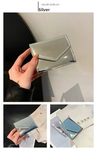 Silver mirror patent leather envelope wallet for women in a metallic finish style