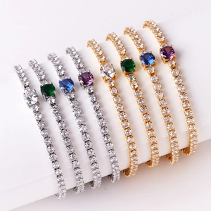 Elegant tennis bracelets with multi-colored round zircons in gold and silver plating