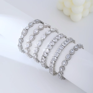Sparkling Zircon Copper Bracelet With Pear And Oval Stones Luxury Wedding Party Jewelry For Women