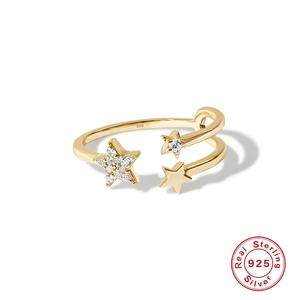 Sparkling S925 sterling silver gold star ring with white zircon for fashionable women