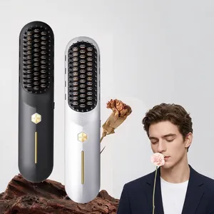 Brosse Lissante Sans Fil Chauffage Céramique MCH Ionique Revêtement Protéiné Peigne De Coiffage Portable Anti Brûlure Voyage