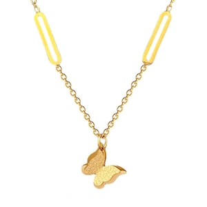 Minimalist butterfly necklace in gold finish with matte butterfly pendant and geometric links