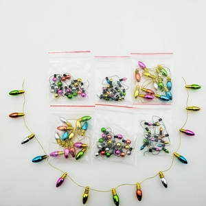Colorful mini Christmas bulb garland set with metallic plastic beads in multiple shades