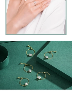 Close-up of adjustable s925 silver chain ring with luxury square and round cubic zirconia