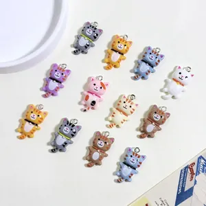 Colorful resin cartoon cat charms for DIY jewelry and keychain accessories in various colors