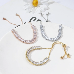 Detailed view of adjustable slider bracelets in gold, rose gold and silver with zircon