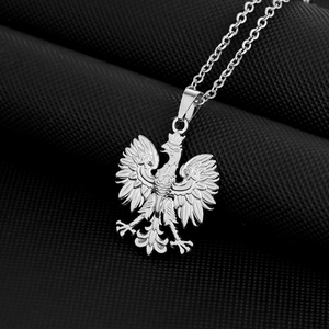 Polished silver titanium steel necklace featuring a detailed Polish eagle pendant