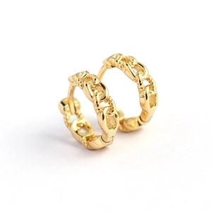 Polished gold S925 sterling silver chain twist huggie hoop earrings for women