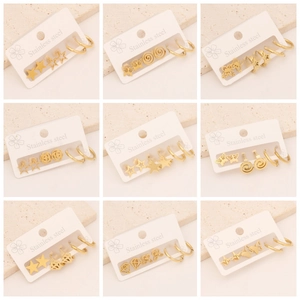 Gold Stainless Steel Stud And Hoop Earrings For Women Geometric Star Butterfly Heart Minimalist Fashion Jewelry