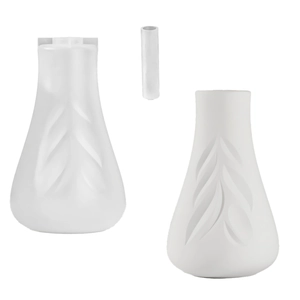 White silicone vase mold with embossed leaf pattern for DIY home decor resin crafts