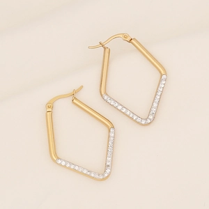 Minimalist gold geometric diamond heart earrings made of stainless steel for women