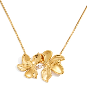 Elegant gold-plated stainless steel flower pendant necklace with central zircon detail