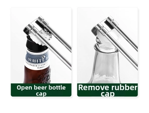 Adjustable stainless steel bottle opener for removing metal crown caps and plastic lids