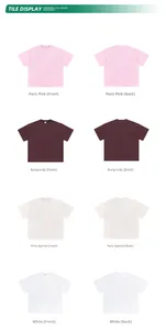 Flat lay of oversized cotton t-shirts in pink, burgundy, apricot, and white colors