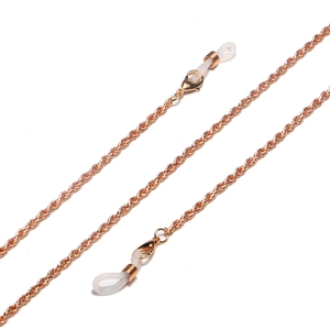 Rose gold rope chain eyeglass strap with adjustable silicone ends and lobster clasps