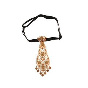 Elegant rose gold tie-shaped pendant necklace with champagne rhinestones on white background