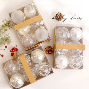 Set of 6 Christmas ornaments with various textures in elegant white and champagne tones