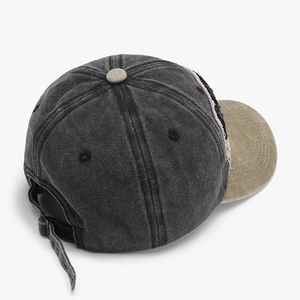 Vintage washed denim baseball cap with contrast brim and adjustable metal buckle back