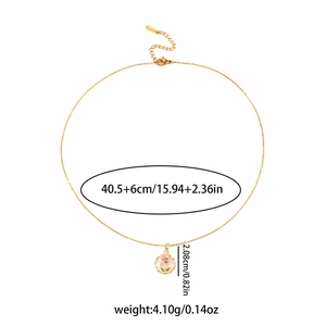 Detail of gold rose necklace showing dimensions 40.5+6cm and 2.08cm pendant size