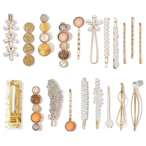 18-piece set of elegant marble and pearl hair clips for women in a vintage golden style