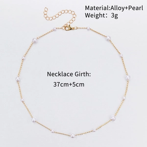 Elegant gold alloy choker necklace with faux pearls and adjustable extension chain