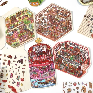 Scenery Decorative Stickers PET Retro DIY Scrapbook Mini Room Scene Stationery Material For Journaling