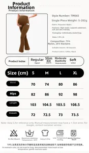 Size chart showing measurements for high-waisted maternity yoga flare leggings with side pockets