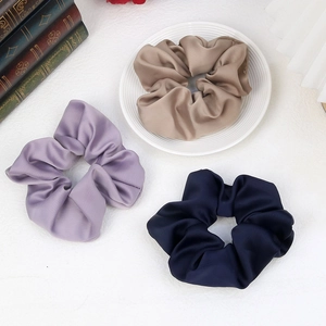 French style large satin scrunchies set in beige, lavender, and navy blue silk fabric